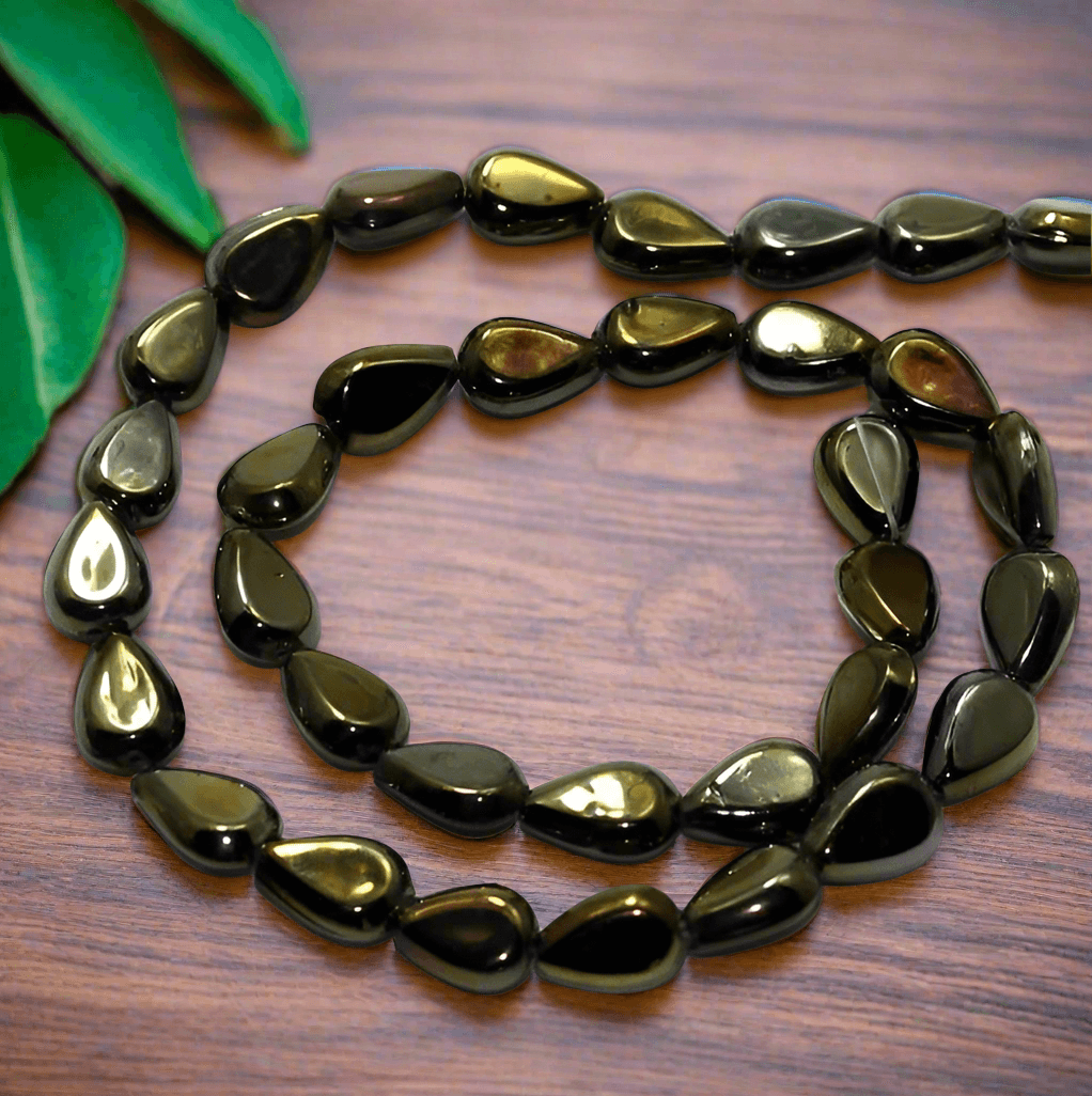 12X8mm Fire Polish Glass Flat Drop Beads GD - Golden / Glass / Drop