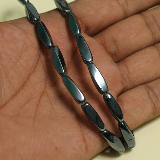 Fire Polish Twisty Oval Beads - Black / Glass / Oval