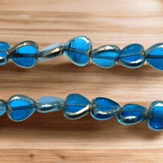 1 Strings 10mm Window Metallic Lining Heart Beads - Turquoise / Glass / Heart