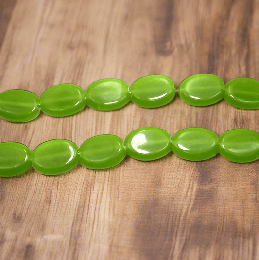 1 String Fire Polish Oval Beads Peridot 22x17mm - Green / Glass / Oval