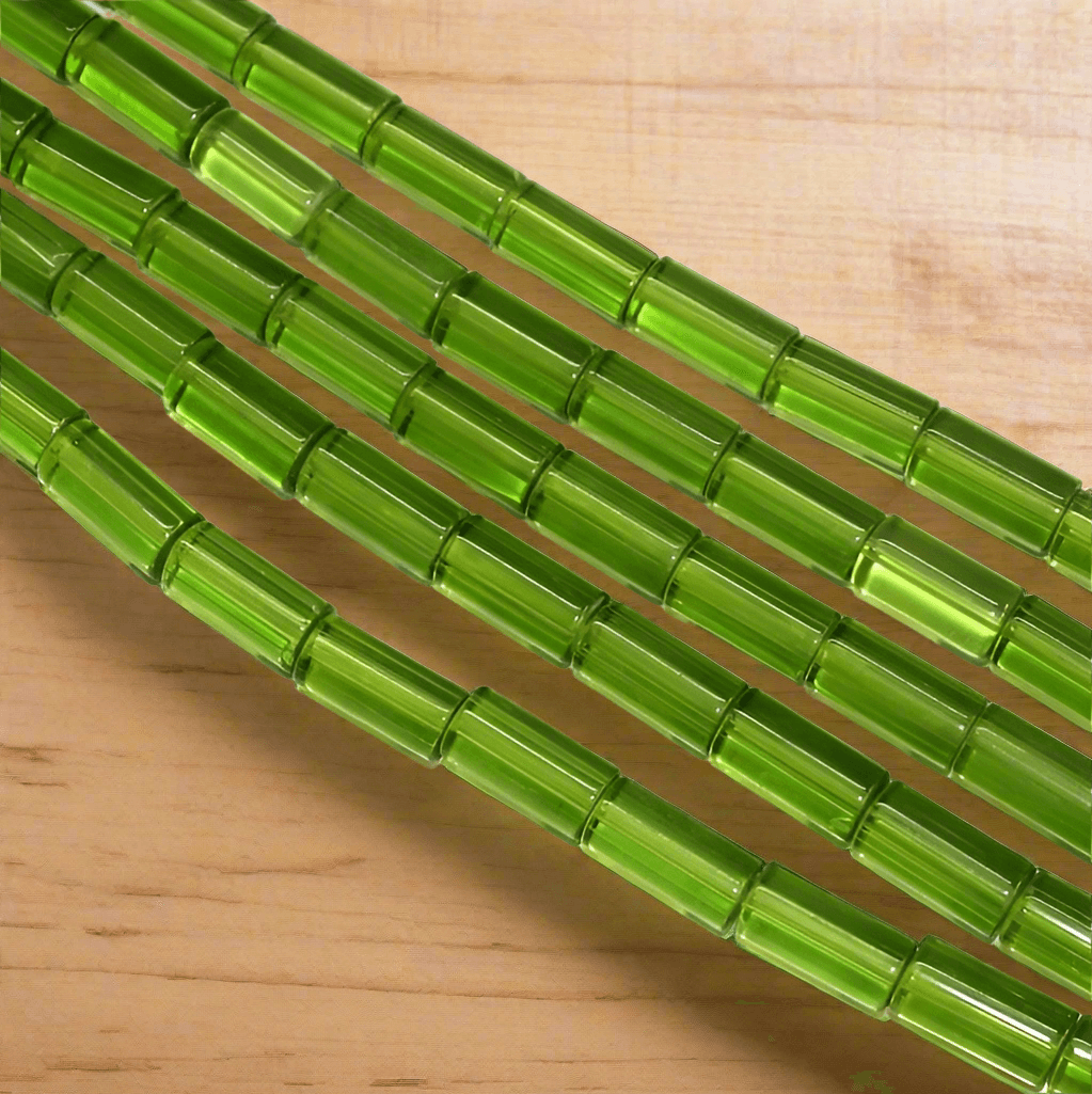 1 Strings Glass Tube Beads 16x8mm - Parrot Green / Glass / Tube