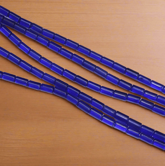 5 Strings Glass Tube Beads Blue 4x8mm - Blue / Glass / Tube