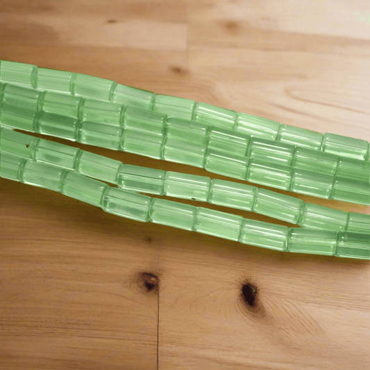 5 Strings Light Green Tube Glass Beads 16x8mm - Parrot Green / Glass / Tube