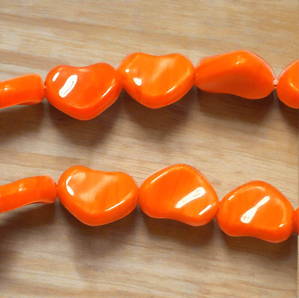 2 Strings Fire Polish Heart Beads Orange 12x18mm - Orange / Glass / Heart