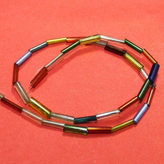 5 Strings Multi Color Tube Glass Beads 11x3mm - MultiColor / Glass / Tube