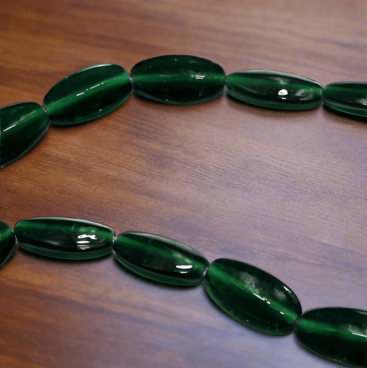1 string of Oblong Glass Oval Beads Green 18x12 - Green / Glass / Oval