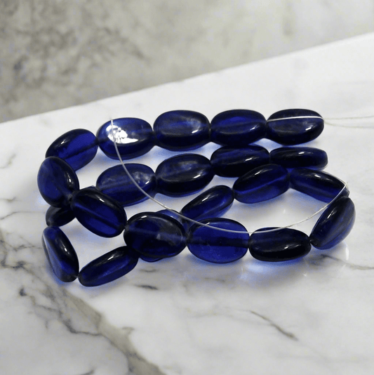 1 string of Glass Oval Beads Blue 15x12 - Blue / Glass / Oval
