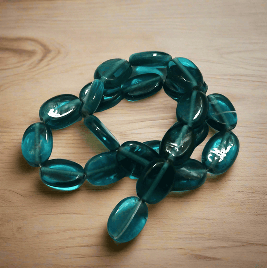 1 string of Glass Oval Beads Teal 15x12mm - Teal / Glass / Oval