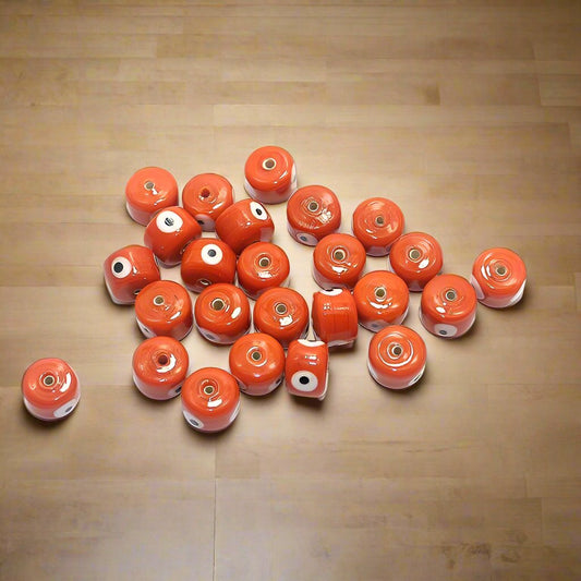 125 pcs Evil Eye Tyre Beads Red 13x9mm - Red / Glass / Tyre