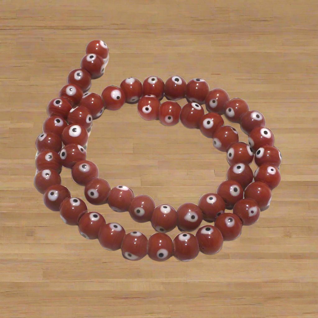 1 string of Evil Eye Glass Round Beads Red 8mm - Red / Glass / Round
