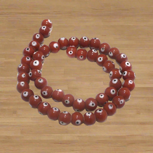 1 string of Evil Eye Glass Round Beads Red 8mm - Red / Glass / Round
