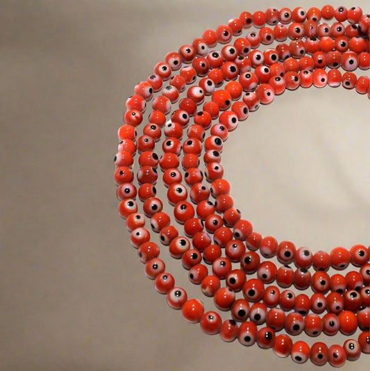 1 Strings, 6mm Red Evil Eye Glass Beads Round - Red / Glass / Round