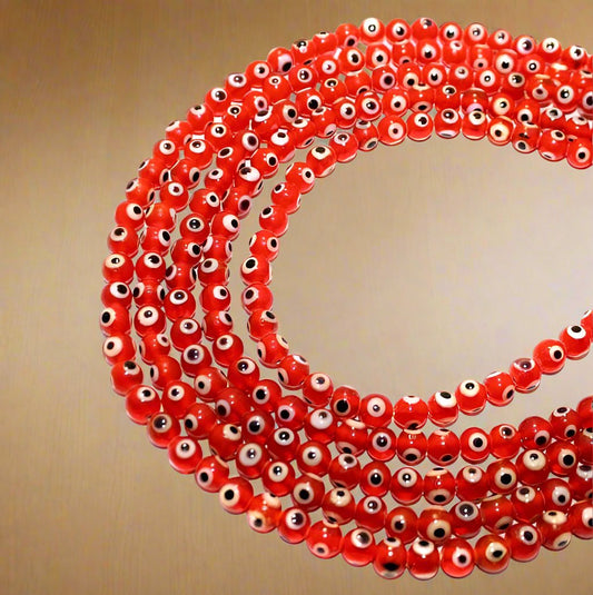 1 String, 5mm Red Glass Evil Eye Round Beads - Red / Glass / Round