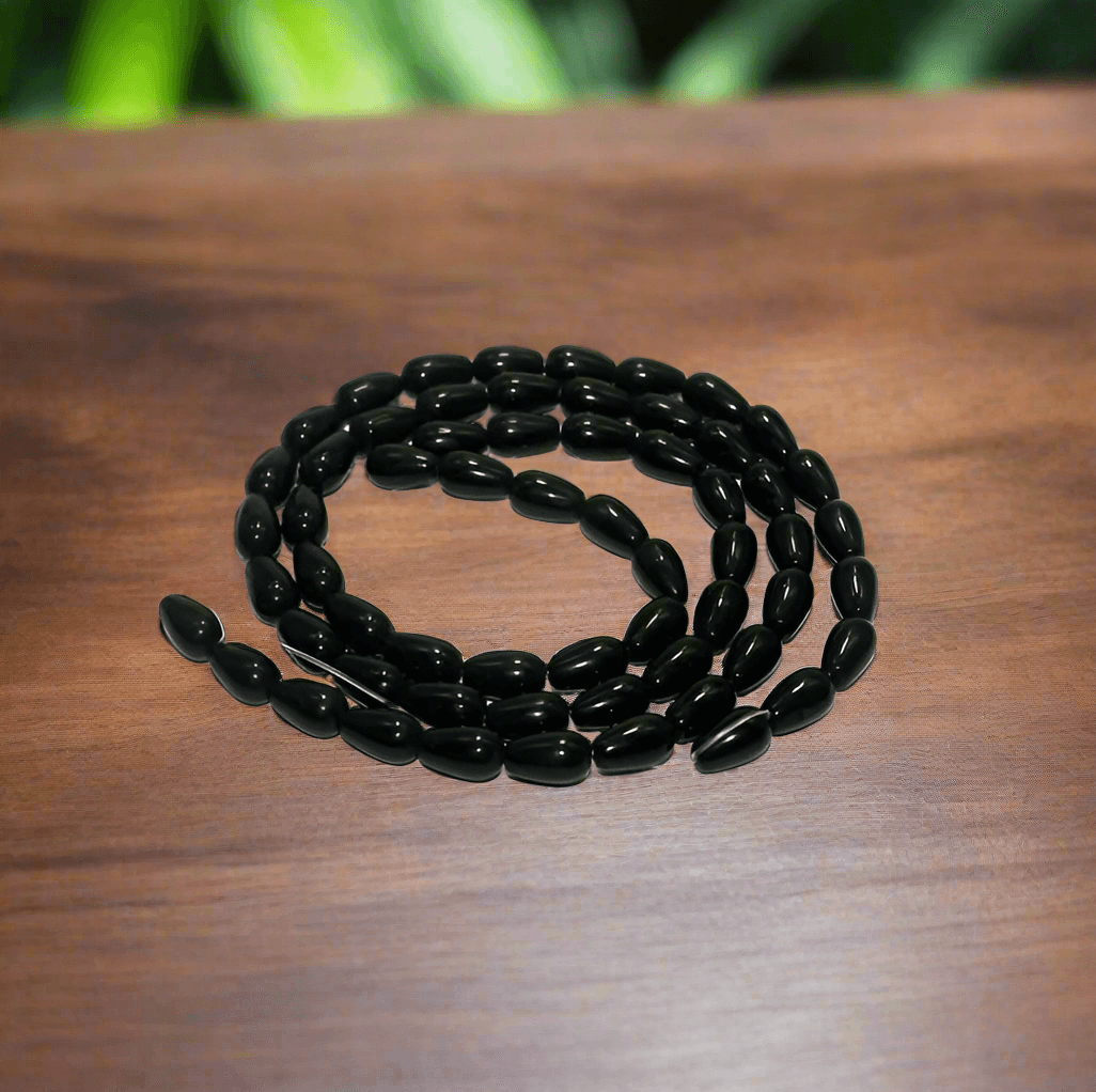 2 strings Glass Drop Beads Black 12x8mm - Black / Glass / Drop