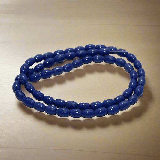 1 strings Glass Oval Beads Blue 6x4mm - Blue / Glass / Oval