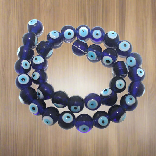 60 Pcs, 14mm Glass Evil Eye Round Beads Blue - Blue / Glass / Round