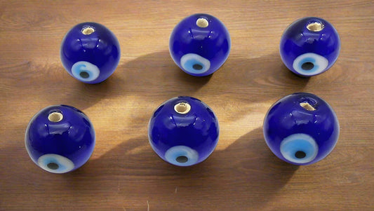 2 Strings, Glass Evil Eye Beads - Blue / Round / 8mm