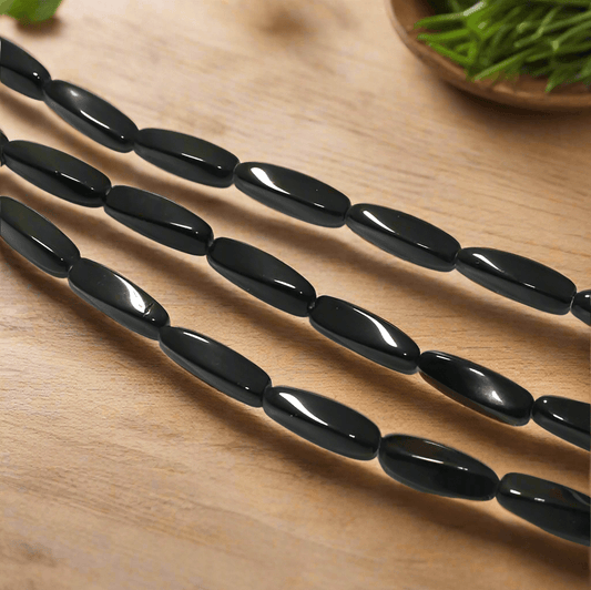 1 String 17x9mm Twisty Glass Beads Black - Black / Glass / Tube
