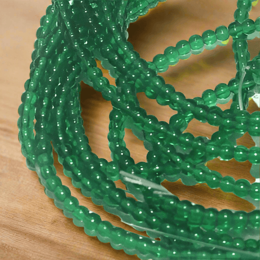 5 Strings Glass Round Beads 3 mm - Green / Glass / Round