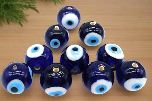 10 Pc, 20mm Evil Eye Round Beads Blue - 10 Pcs (Rs. 190 / 10 Pcs) / Blue / Glass