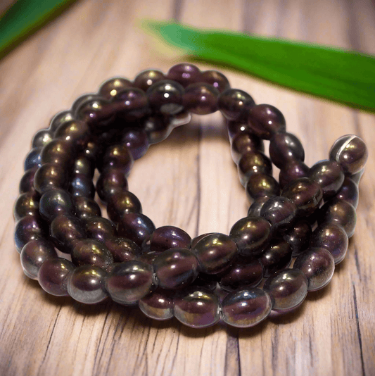 1 string Glass Oval Beads Purple Rainbow 10x8mm - Purple / Glass / Oval