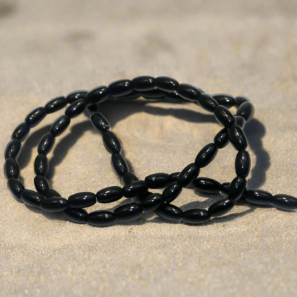 5 strings Glass Beads Oval Black 4x7mm - Black / Glass / Oval