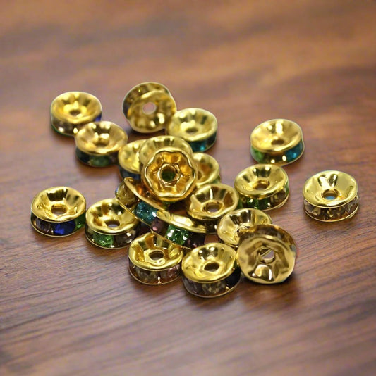 100 Pcs, 8x3mm Rhinestone Disc Spacer Beads - Golden / Iron / Disc