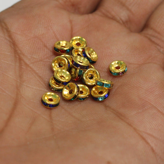 100 Pcs, 6x2mm Golden Rhinestone Disc Spacer Beads - Golden / Disc