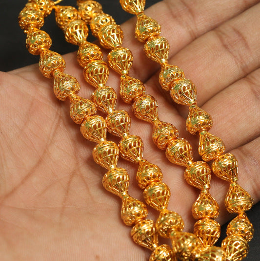 25 Pcs, 9X8mm Brass Drop Golden Beads - Golden / 9mm
