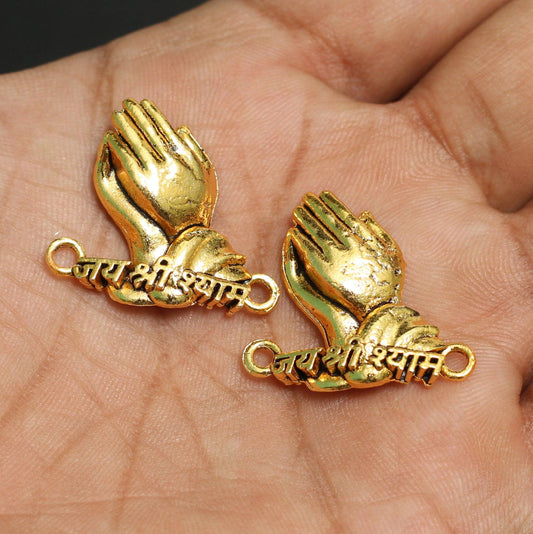 6 Pcs Jai Shree Shyam Meenakari Work Rakhi Connectors - Golden / Metal