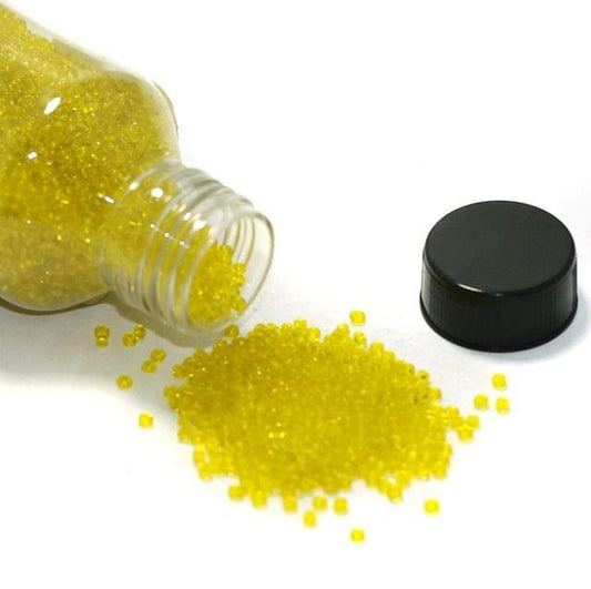 150 Gms Glass Trans Seed Beads Yellow 8/0 - Yellow / Glass / Round