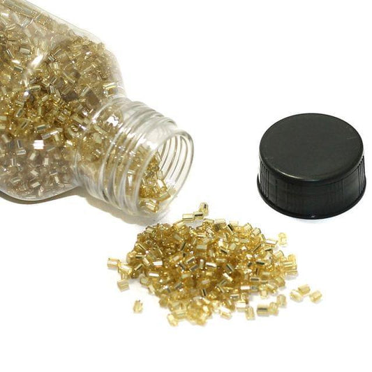 2 Cut Silver Line Glass Seed Beads Golden - Golden / Glass / 2 Cut