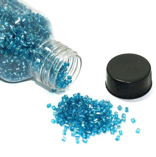 2 Cut Silver Line Glass Seed Beads Turquoise 11/0 - Turquoise / Glass / 2 Cut