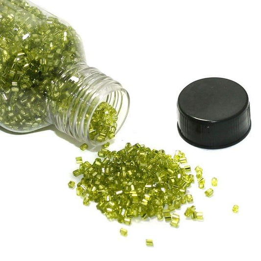 2 Cut Silver Line Glass Seed Beads Peridot - Peridot / 2 Cut / 100 Gm