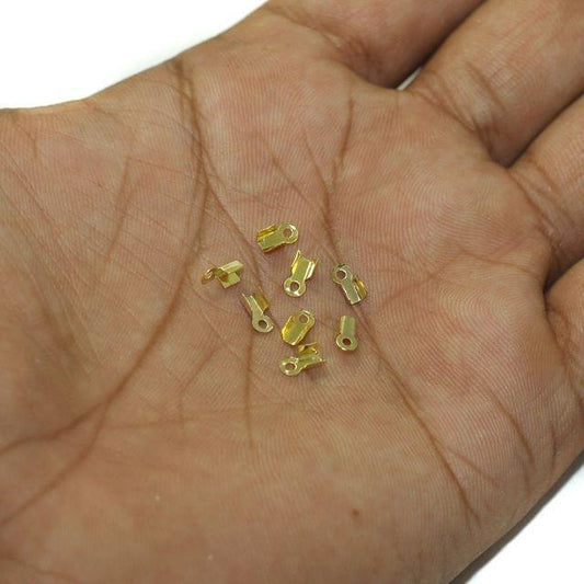 Ribbon Clamp Crimp Cord End - Golden / 2mm / 100 Pcs