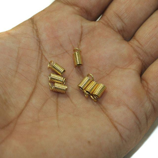 100 Pcs, 15mm Spring Tips Cord Ends Golden - Golden / 15mm