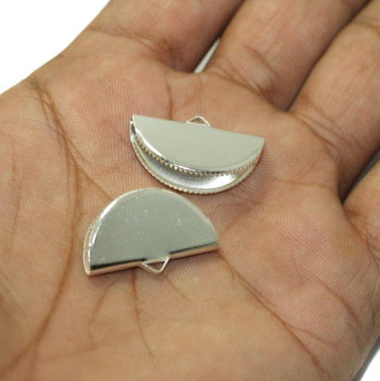 10 Pcs, 25x15mm Ribbon Clamp Crimp Cord End Silver - Silver / 25mm