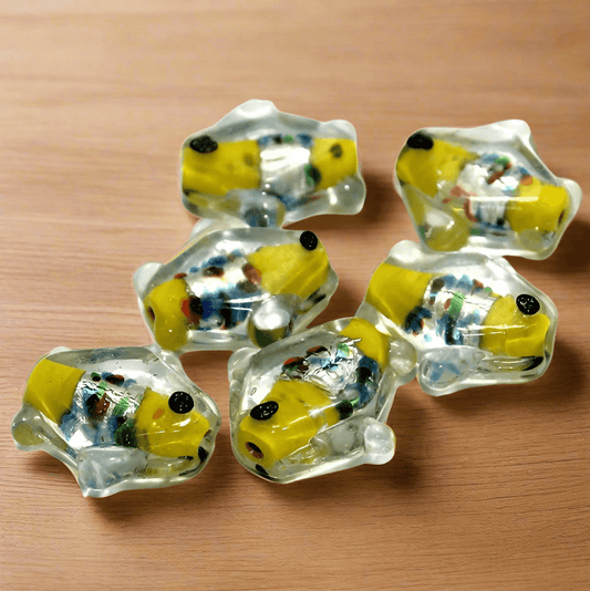 20 Pcs, 20mm Silver Foil Fish Beads - Yellow / Glass / Figures