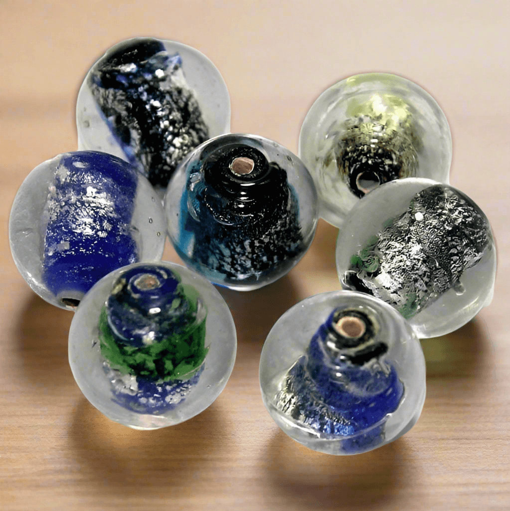 20 Pcs, 15mm Silver Foil Round Beads Assorted - MultiColor / Glass / Round