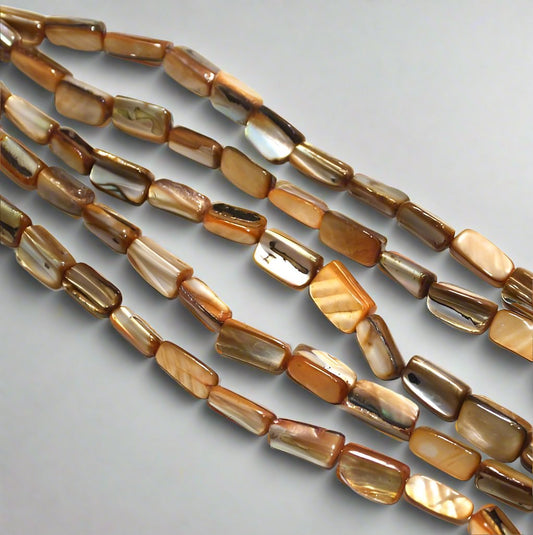 Shell Beads Brown Rainbow 15mm - Brown / Rectangle / 2 Strings