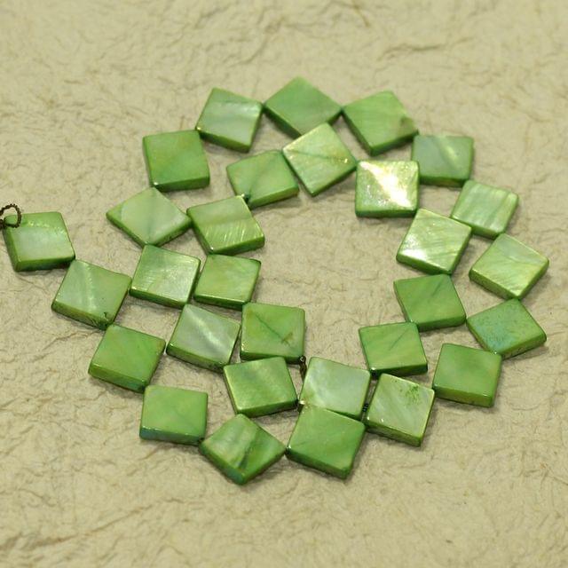 10mm Square Shell Beads  1 String - Green / Shell / Square