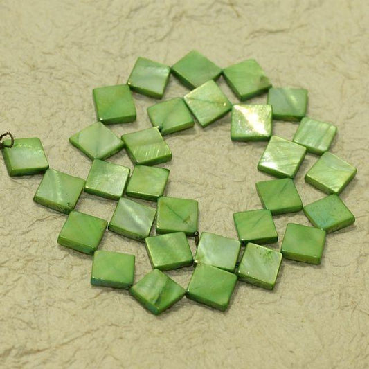 10mm Square Shell Beads  1 String - Green / Shell / Square