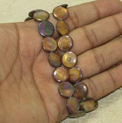 12mm Disc Shell Beads Brown Rainbow 1 String - Brown / Shell / Disc