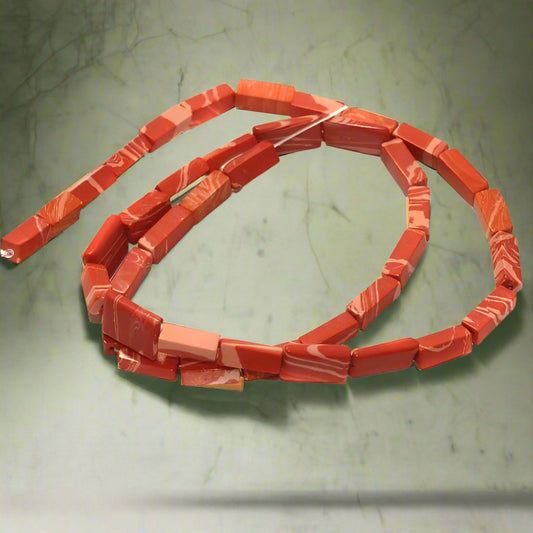 2 Strings Semiprecious Howlite Beads 4x12mm - Red / Stone / Rectangle