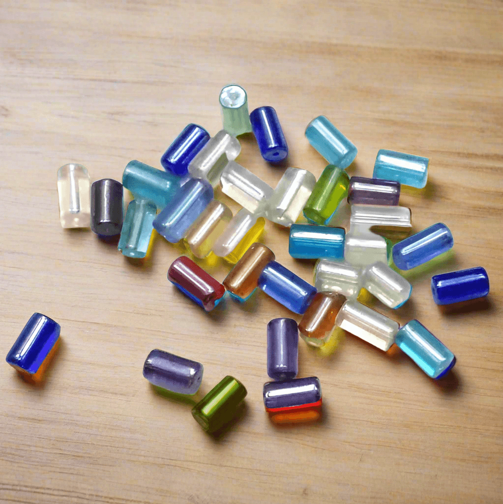 500 Special Polish Glass Tube Beads Assorted 4x8 mm - MultiColor / Glass / Tube