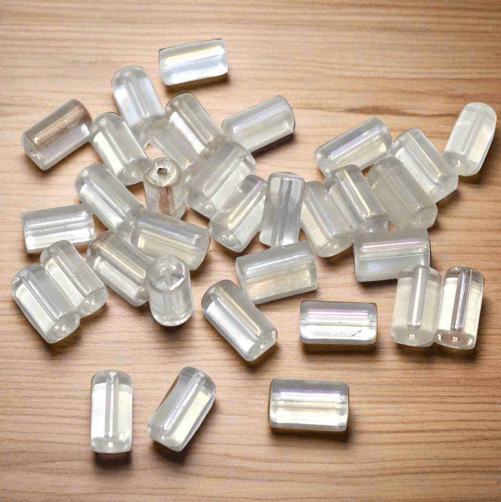 5 Strings 8x4 mm Glass Tube Beads Rainbow - Off White / Glass / Tube