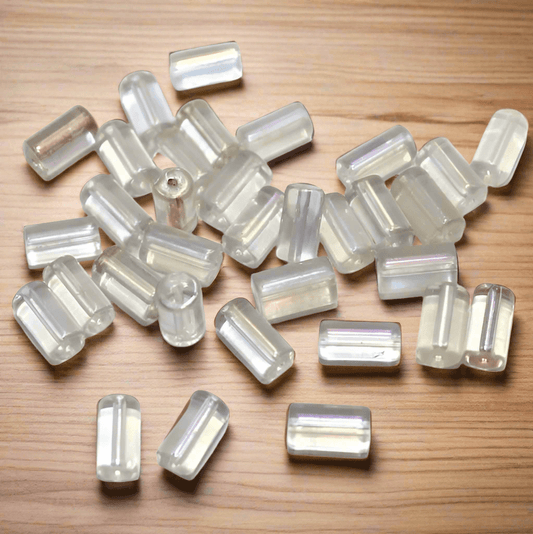 5 Strings 8x4 mm Glass Tube Beads Rainbow - Off White / Glass / Tube