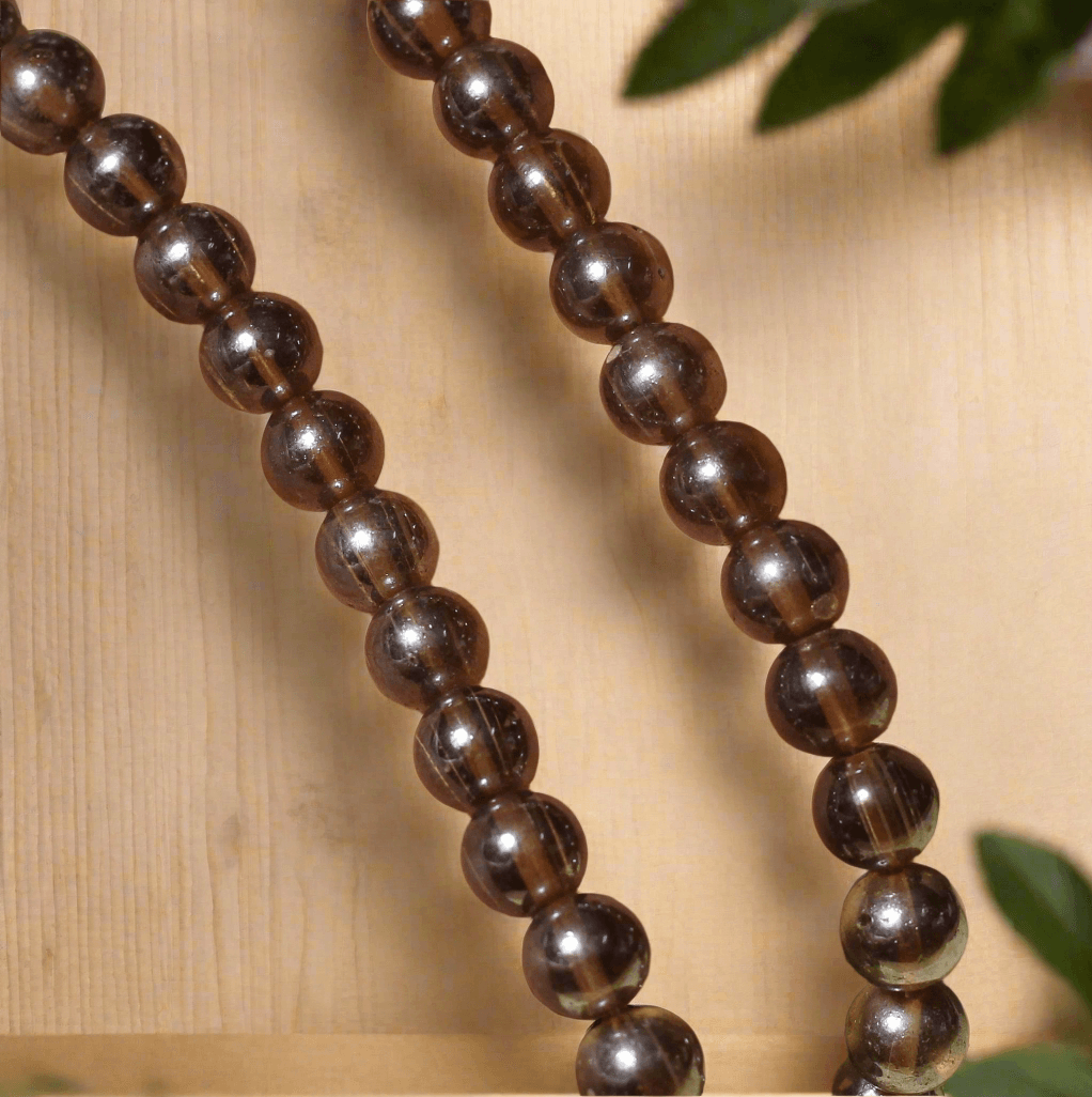 50+ Special Polish Glass Round Beads Smokey Quartz 8 Mm - Golden / Glass / Round