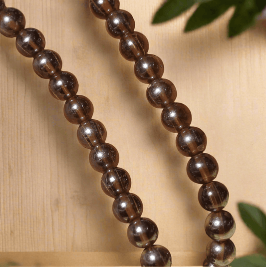 50+ Special Polish Glass Round Beads Smokey Quartz 8 Mm - Golden / Glass / Round