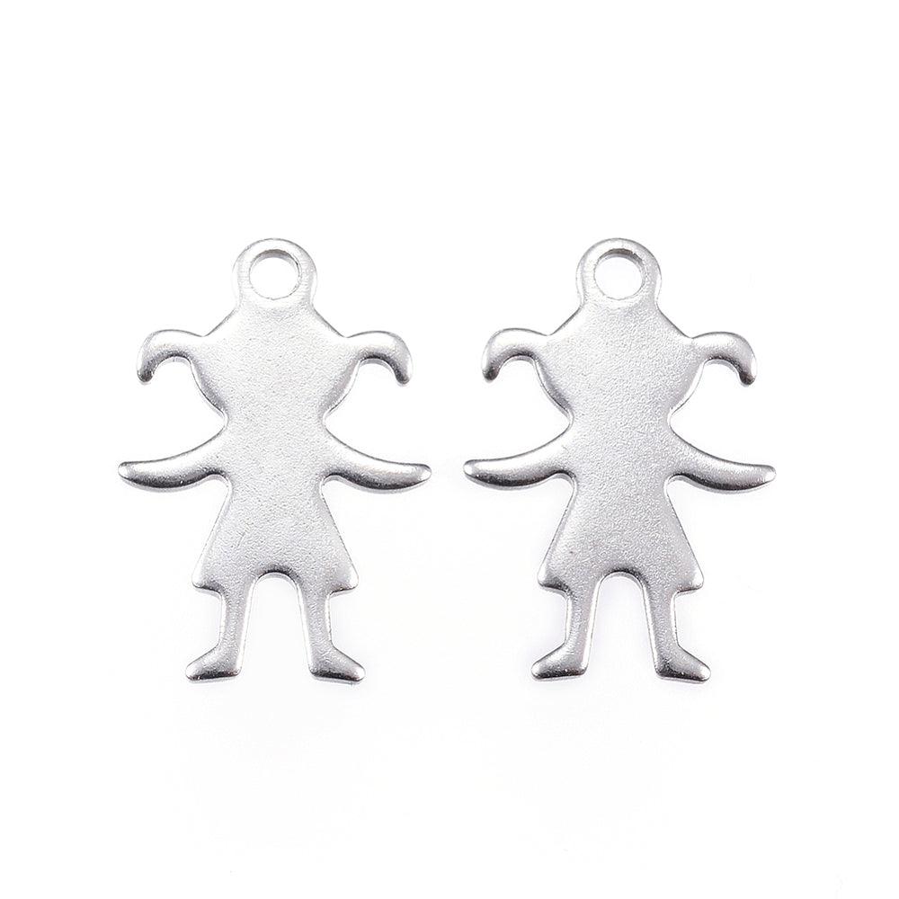 16x11 Stainless Steel Girl Silhouette Charms - Silver / Stainless Steel / 10 Pcs